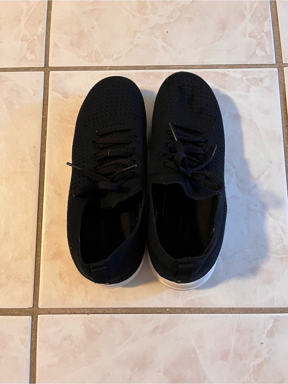 Women's Black Knit Athletic Slip-On Sneakers with White Sole